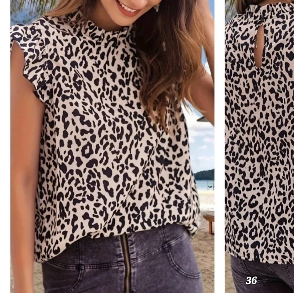 Leopard Print Ruffle Trim Blouse - Picture 2 of 10